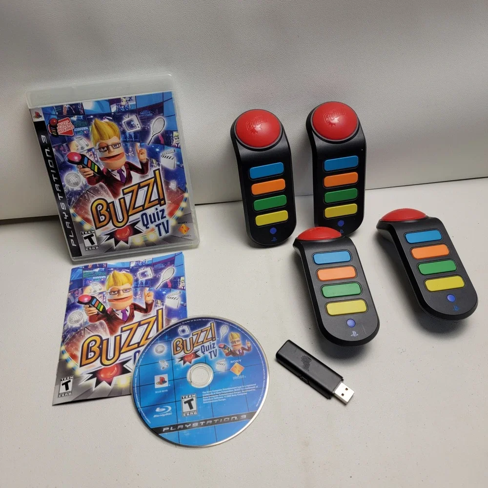Sony Buzz Quiz TV PS3 Game Bundle with 4 Wireless Buzzers and USB Dongle-Works